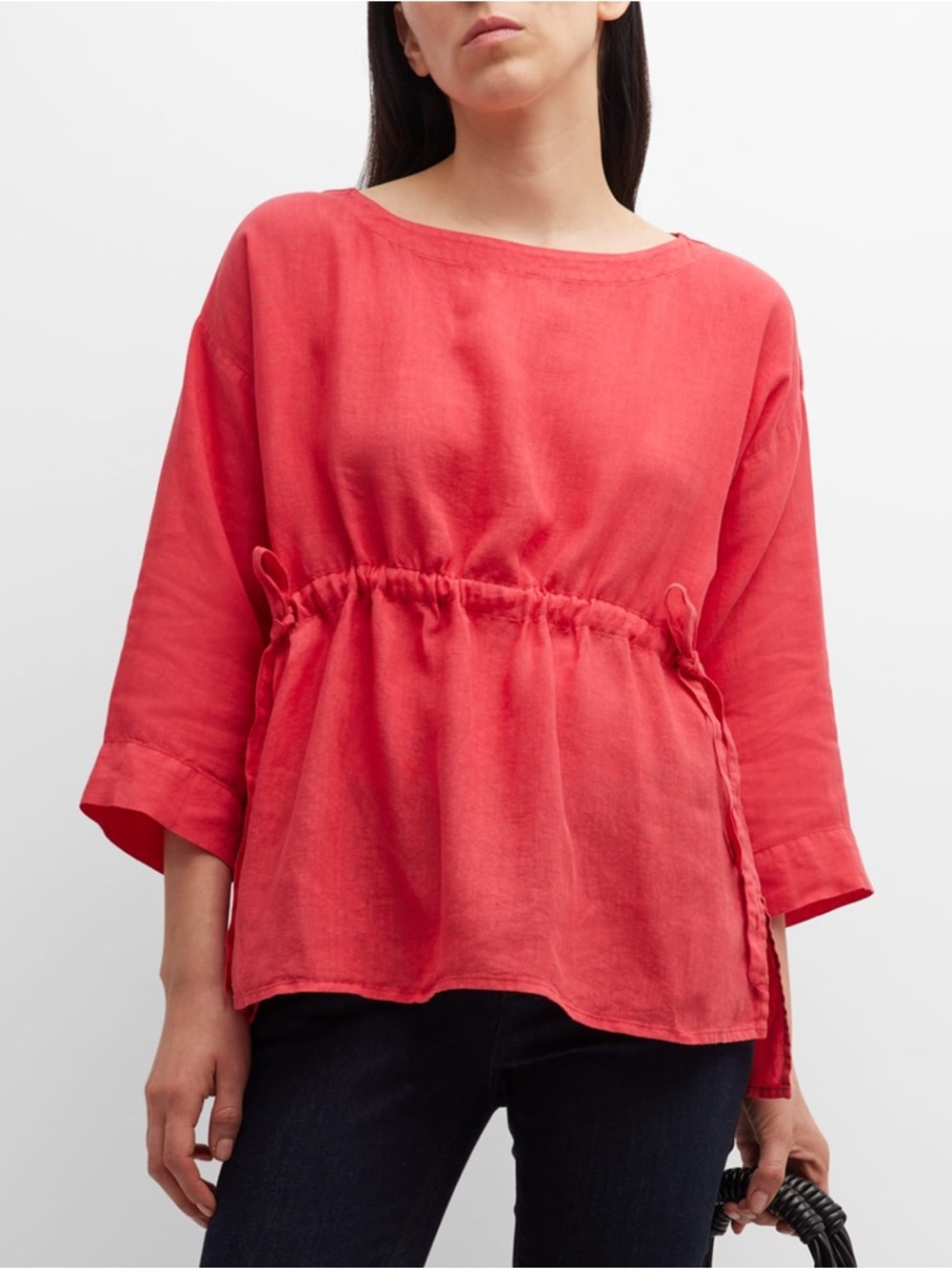 Coral Eileen Fisher Handkerchief Linen Drawstring Top Size XS